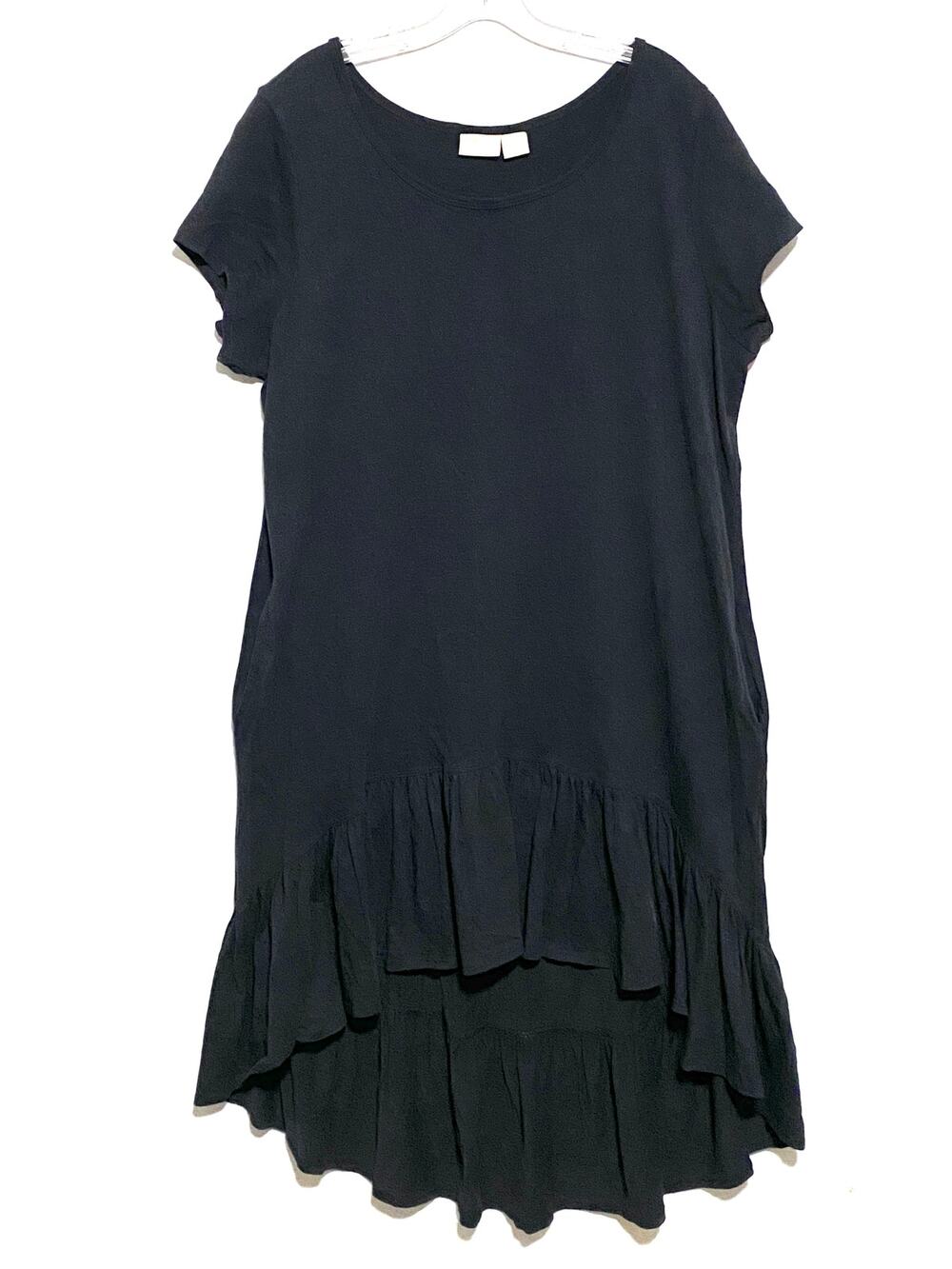 Zim & Zoe Black Ruffle Hem Dress 18 Hi Low Minimalist Capsule Tiered Lagenlook